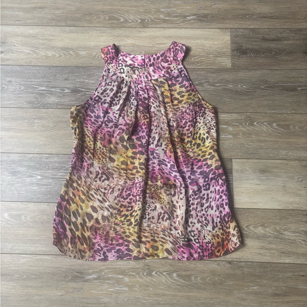Lafayette 148 New York Silk Halter Top Sz 10 Pink Sheer Leopard Cheetah Mobwife